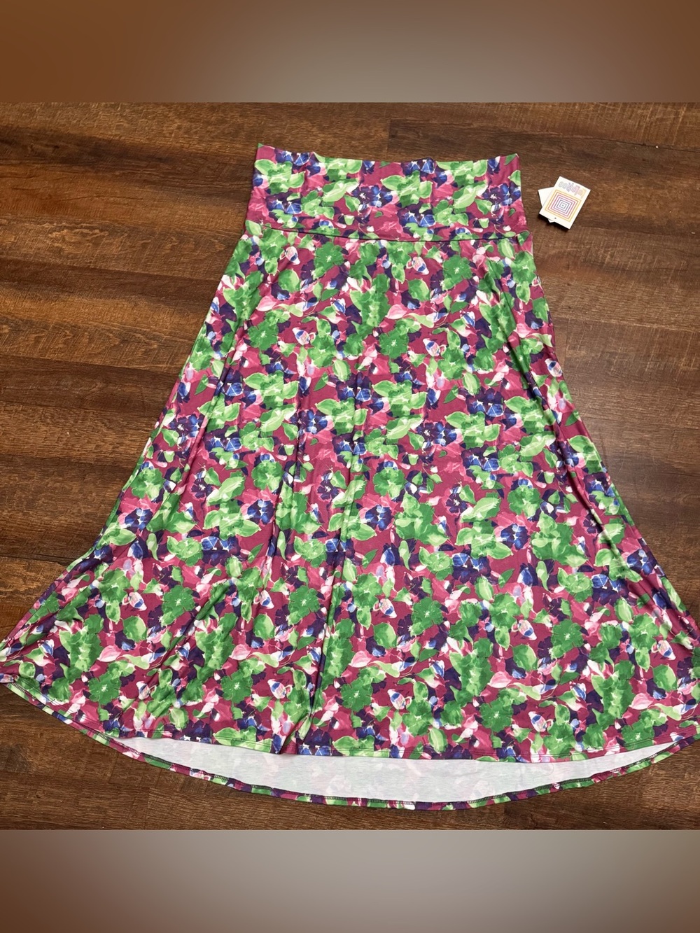NWT LuLaRoe Maxi Skirt 3XL Watercolor Floral Pink Green Blue Stretchy Boho